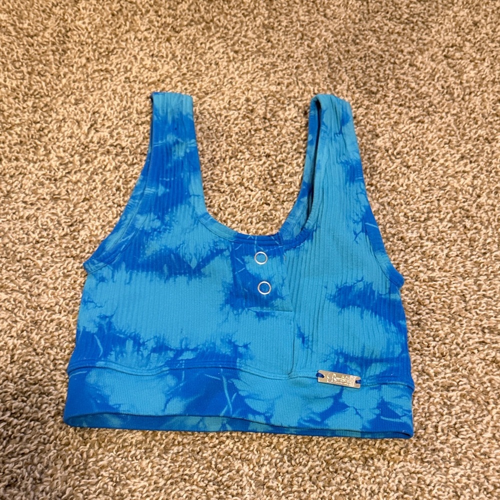 Bombshell Sportswear Blue Tie-Dye Ribbed Crop Tank
